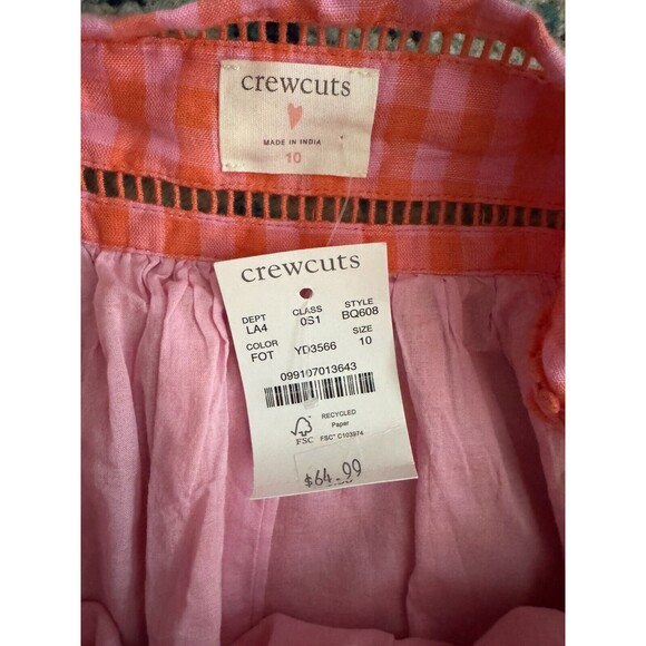 NWT‎ Crewcuts Pink Gingham Ruffle Sleeve Dress Linen Blend Size 10 - Picture 3 of 7